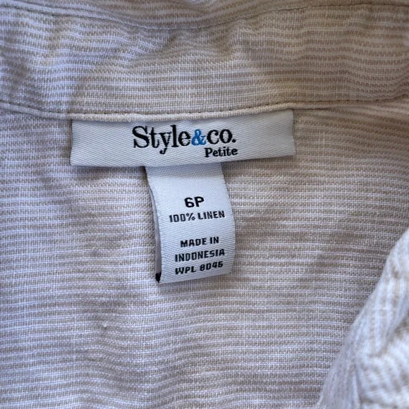 Style & Co. Striped 100% Linen Long Sleeve Button Up Blouse, 6P - Picture 3 of 4